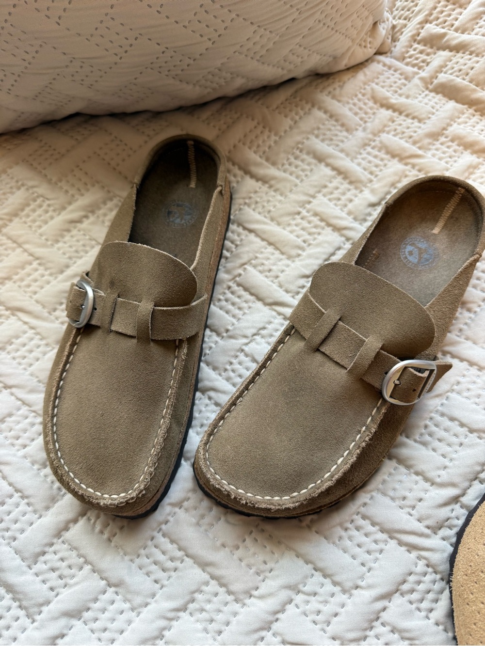 Women’s Birkenstock Suede Slip-On Buckle Loafers in Taupe